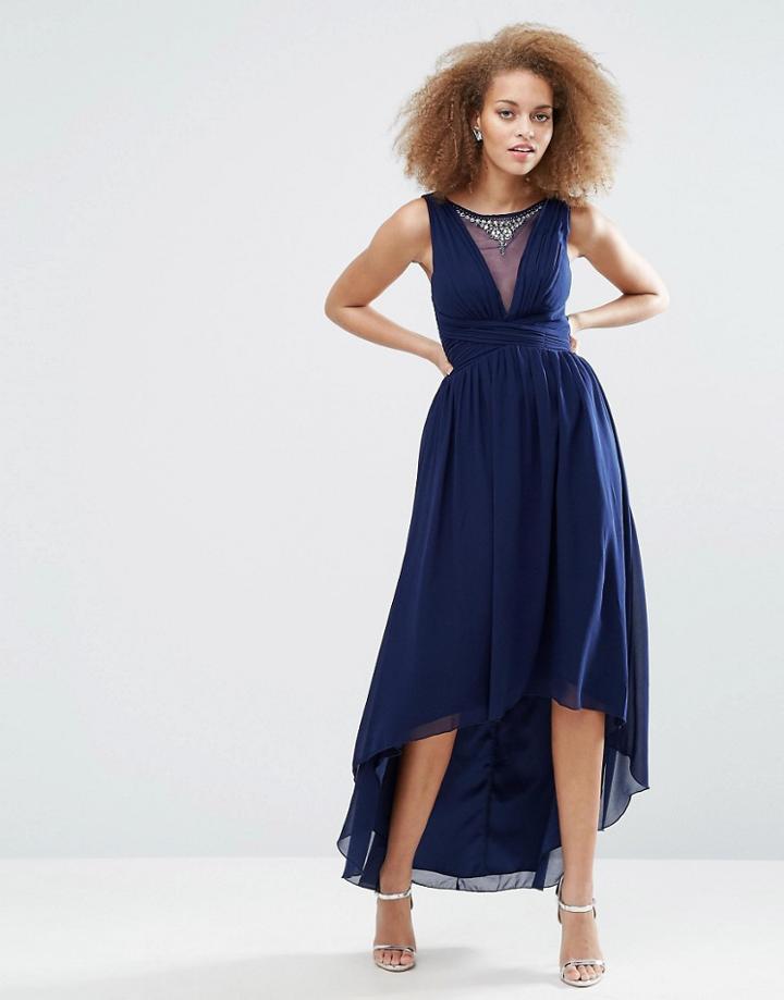 Little Mistress Dipped Hem Maxi Dress - Navy