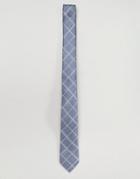 Asos Design Slim Checked Tie In Blue - Blue
