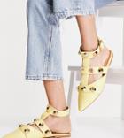 Asos Design Wide Fit Lorina Studded Ballet Flats In Lemon-yellow