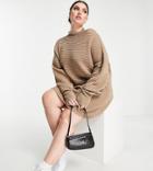 In The Style Plus X Megan Mckenna Knit Slouch Off-the-shoulder Dress In Taupe-neutral