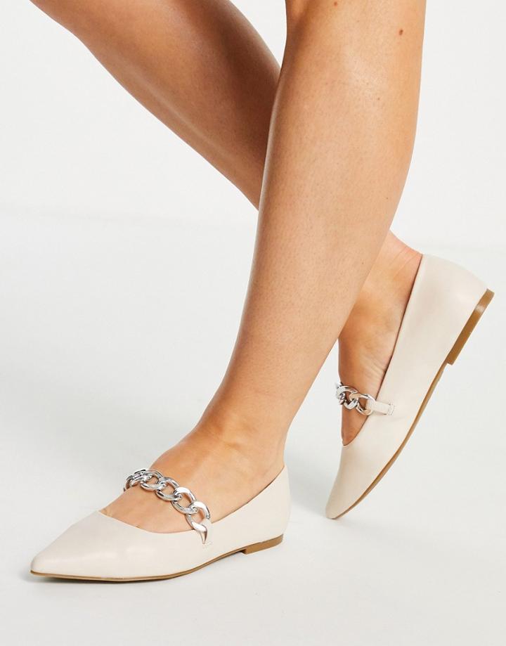 Asos Design Lise Chain Point Ballets In Bone-white