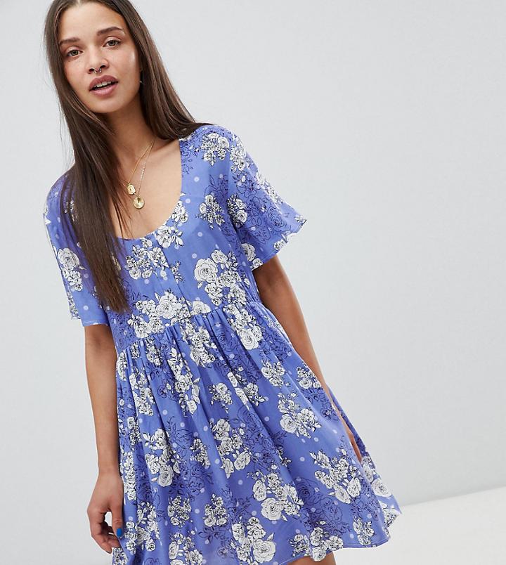 Milk It Vintage Button Front Smock Dress - Blue