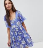 Milk It Vintage Button Front Smock Dress - Blue