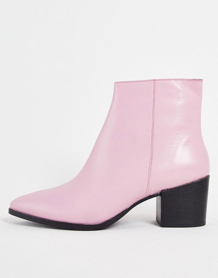 Asos Design Heeled Chelsea Boots With Pointed Toe In Pink Leather
