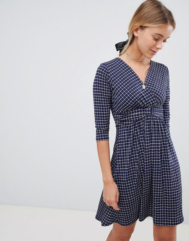 Gilli Polka Dot Skater Dress With 3/4 Sleeve - Navy