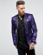 Asos Super Skinny Blazer In Purple Velvet - Purple
