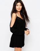 Wyldr Soul Romper With Cold Shoulder And Lace Detail - Black