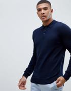 Brave Soul Knitted Long Sleeve Polo - Navy