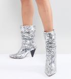 River Island Slouch Sequin Boots - Silver