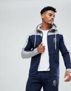 Gym King Muscle Track Hoodie In Navy With Contrast Panel - Navy