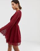Dolly & Delicious Long Sleeved Wrap Front Dress - Red