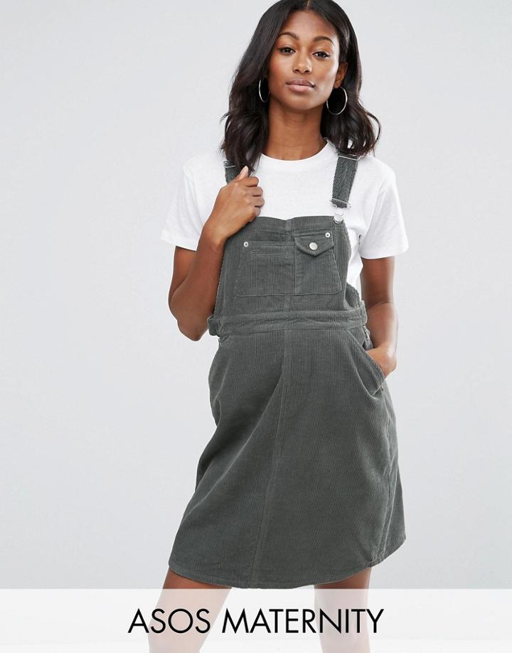 Asos Maternity Overall Dress In Cord - Green