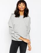 Asos Sweatshirt With Frill Sleeve - Gray Marl