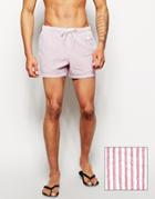 Asos Swim Short In Short Length With Seersucker Stripe - Red