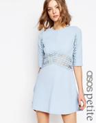 Asos Petite Skater Dress With Lace Insert - Pale Blue