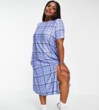 Urban Threads Plus Long T-shirt Dress In Blue Check-blues