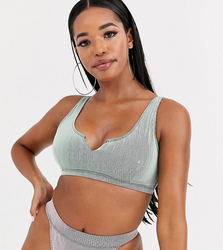 Wolf & Whistle Fuller Bust Exclusive V-cut Crop Bikini Top In Metallic Mint Rib D-f