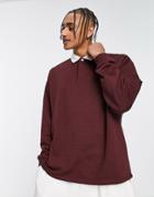 Asos Design Oversized Rugby Polo Sweatshirt In Burgundy-red