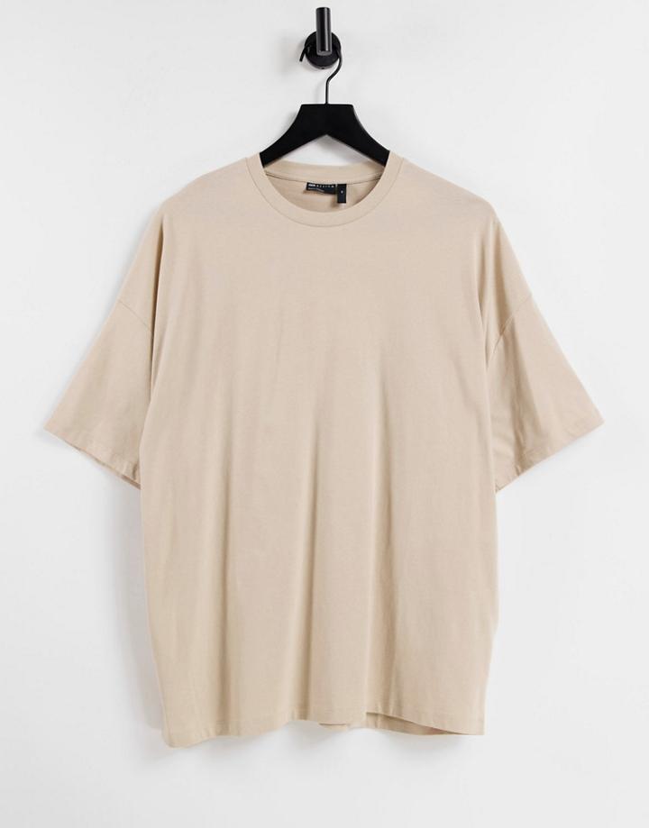 Asos Design Oversized T-shirt With Crew Neck In Beige - Camel-neutral