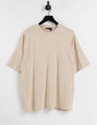 Asos Design Oversized T-shirt With Crew Neck In Beige - Camel-neutral