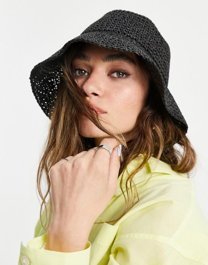 Weekday Beam Straw Bucket Hat In Black