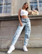Asos Design High Rise 'balloon' Boyfriend Jean With Tie Hem In Lightwash-blue