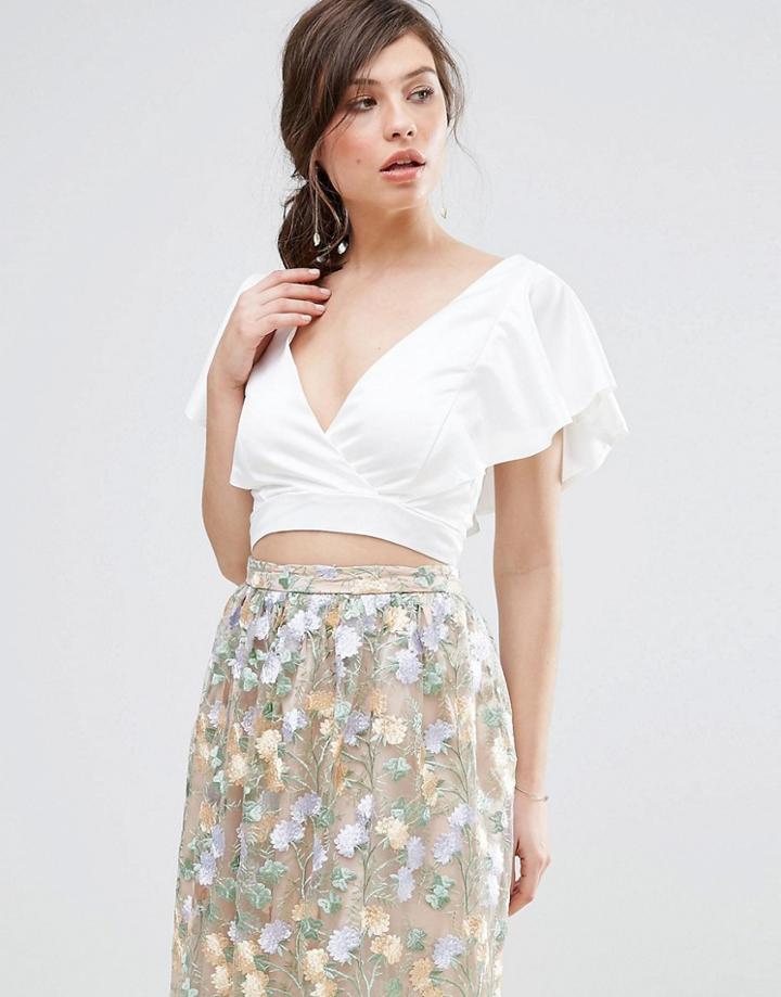 True Violet Crop Top With Structured Ruffle Detail - Purple