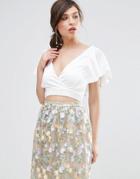 True Violet Crop Top With Structured Ruffle Detail - Purple
