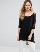 Jasmine Oversized Top With Lace Sleeves - Black