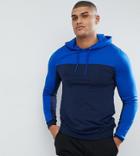 Asos Tall Muscle Hoodie In Poly Tricot With Color Block - Navy