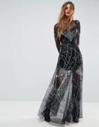Asos Halloween Printed Tulle Maxi Dress - Multi