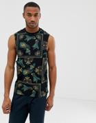 Asos Design Sleeveless T-shirt With Dropped Armhole With All Over Bandana Print - Black