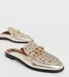 River Island Woven Mules With Metal Trim In Gold - Gold