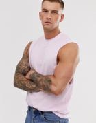 Asos Design Pique Relaxed Sleeveless T-shirt With Dropped Armhole In Pink - Pink