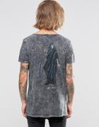 Asos Super Oversized T-shirt With Acid Wash And Grim Reaper Print - Gray