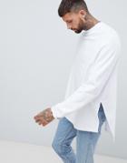 Asos Design Super Longline Oversized Sweatshirt With Side Splits And Dropped Hem In White - White