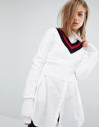 Cheap Monday Tipped V Neck Knit Sweater With Ladder Detail - White