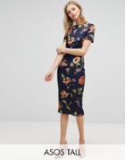 Asos Tall Floral T-shirt Midi Dress - Navy