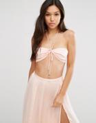 Asos Satin Bandeau Beach Top Co-ord - Pink