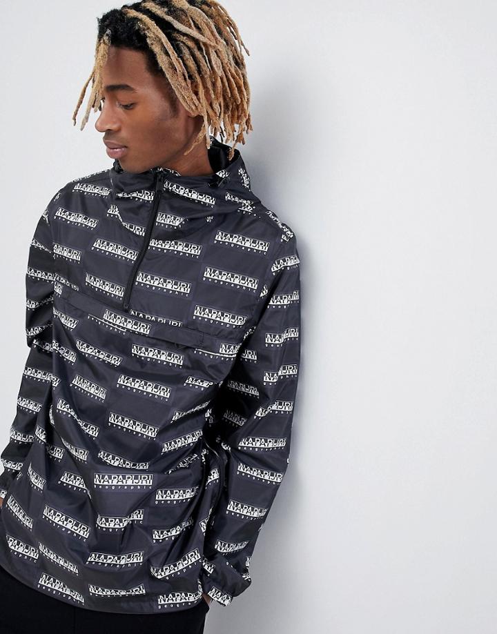 Napapijri Aumo Jacket With All Over Print In Black - Black