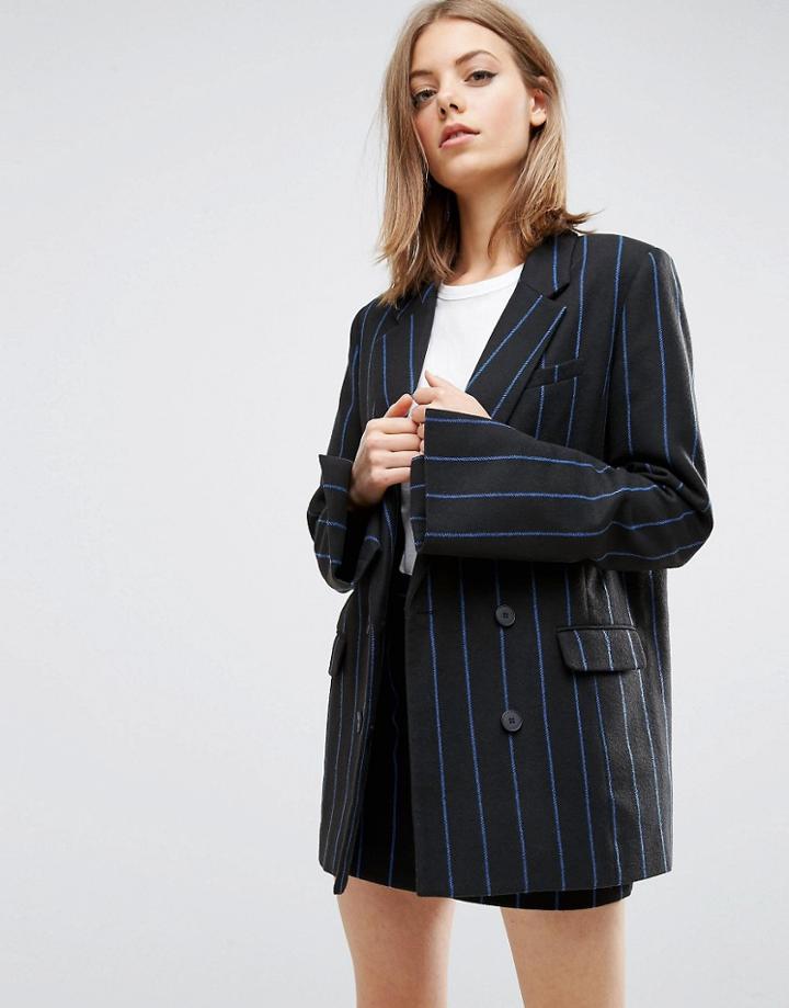 Asos Oversized Mansy Blazer In Pinstripe - Multi