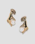 Asos Design Earrings In Hand Design With Pearl In Gold - Gold
