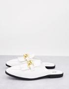 Asos Design Chain Detail Mule Loafer In White Faux Croc