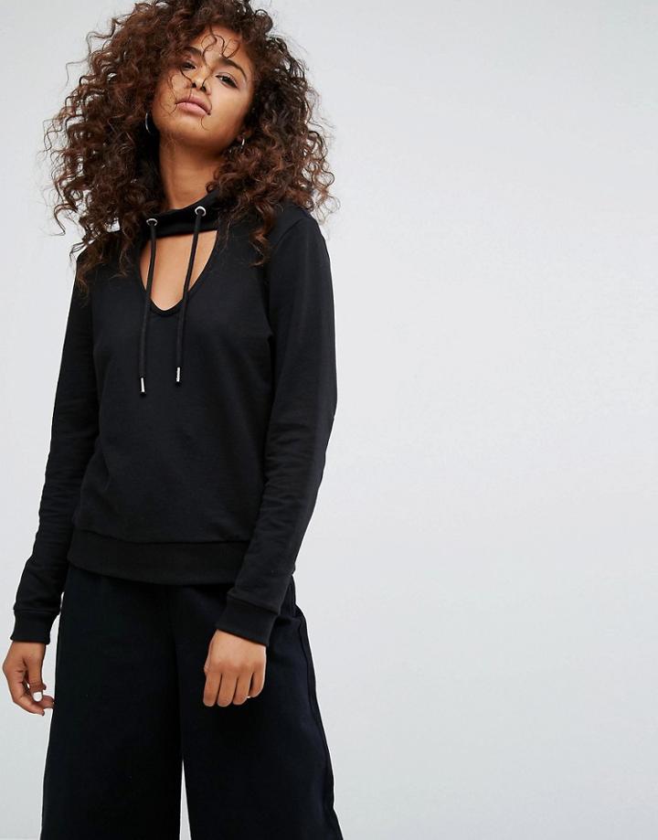 Noisy May Hooded Top With Choker Detail - Black