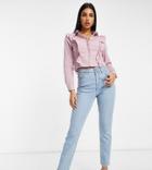 Missguided Dobby Cropped Shirt With Frill Front In Blush-pink