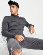 River Island Ribbed Roll Neck Sweater In Gray