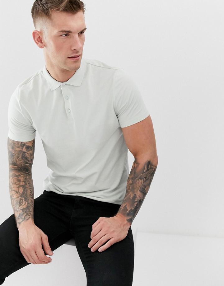 Asos Design Jersey Polo In Gray - Green