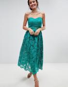 Asos Bandeau Lace Midi Prom Dress-green