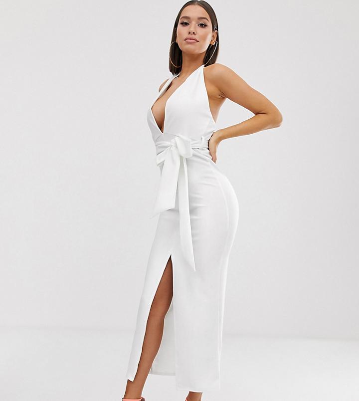 Missguided Plunge Midaxi Dress In White - White