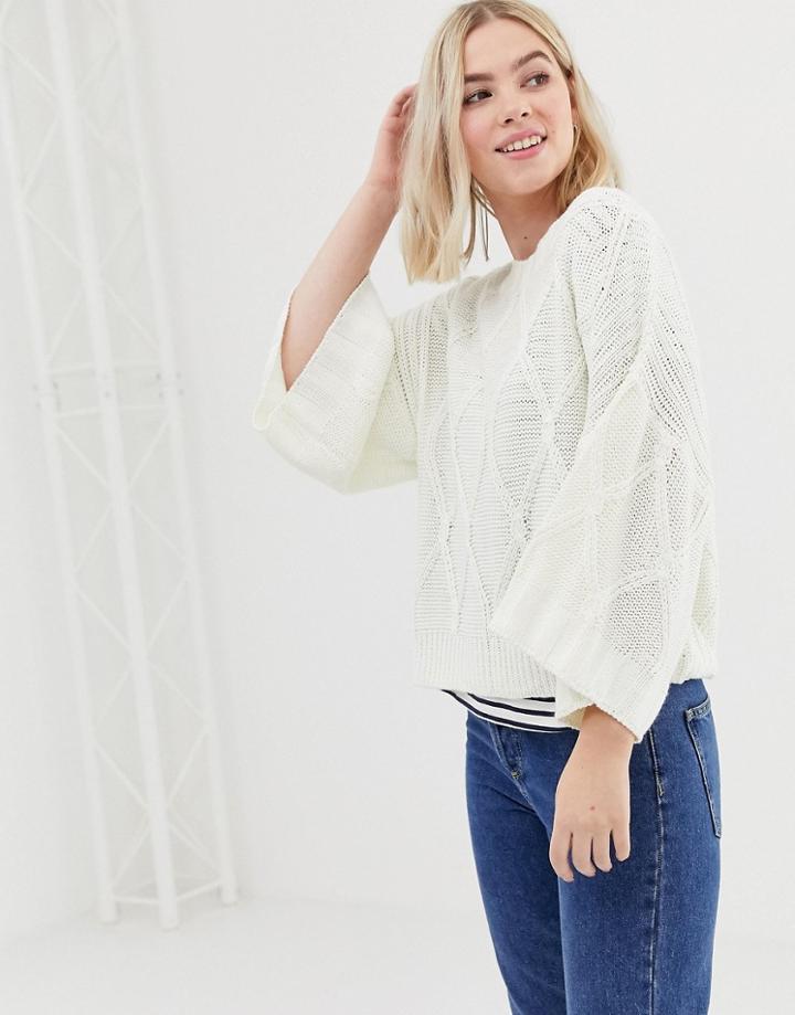 Brave Soul Freestyle Cable Knit Sweater - Cream